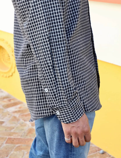 Black Plaid Cotton Button Down