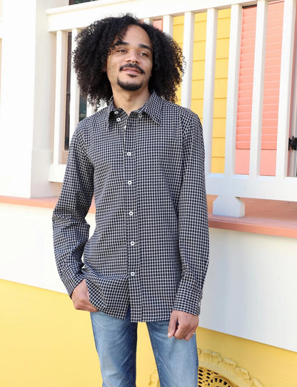 Black Plaid Cotton Button Down