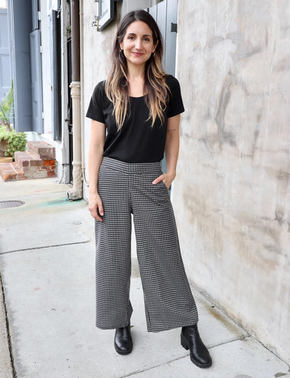 Black Gingham Cotton Crop Pants