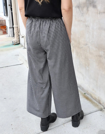 Black Gingham Cotton Crop Pants