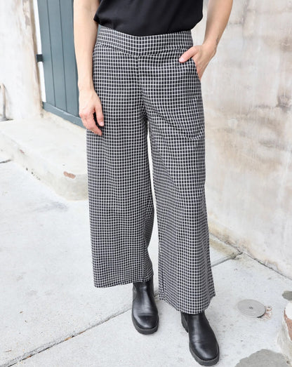 Black Gingham Cotton Crop Pants