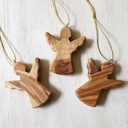 Olive Wood Angel Ornament