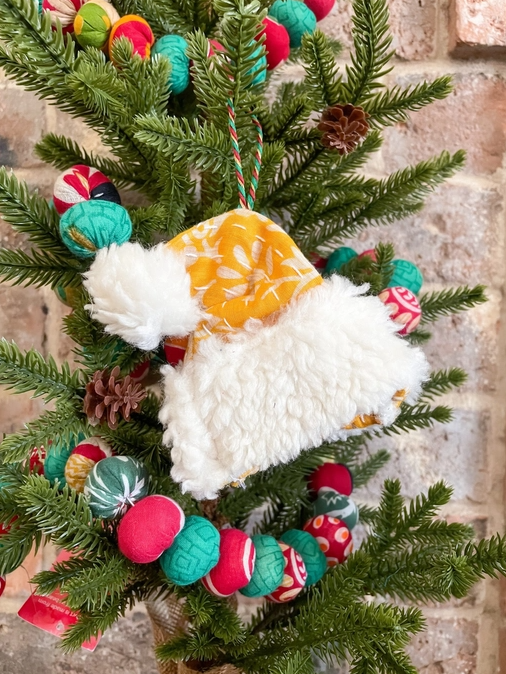 Santa Hat Kantha Christmas Ornament