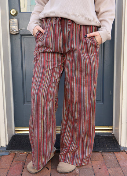 Textured Brown Stripe Cotton Pant