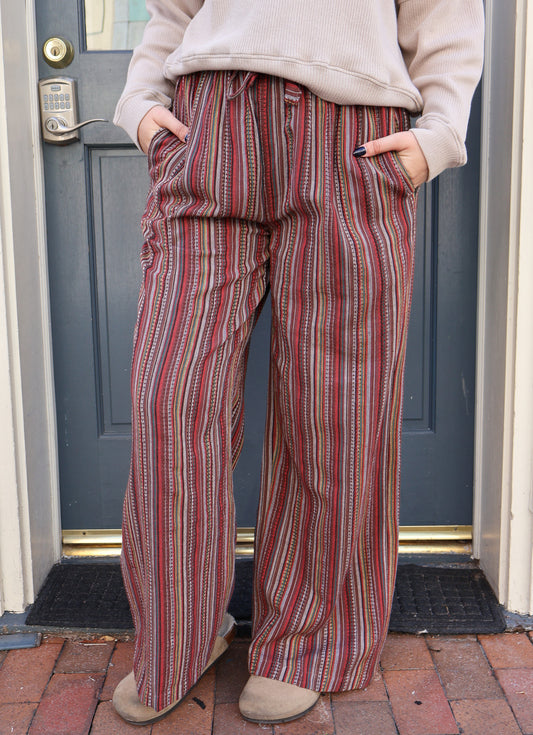 Textured Brown Stripe Cotton Pant