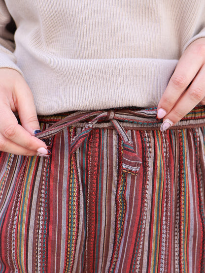 Textured Brown Stripe Cotton Pant