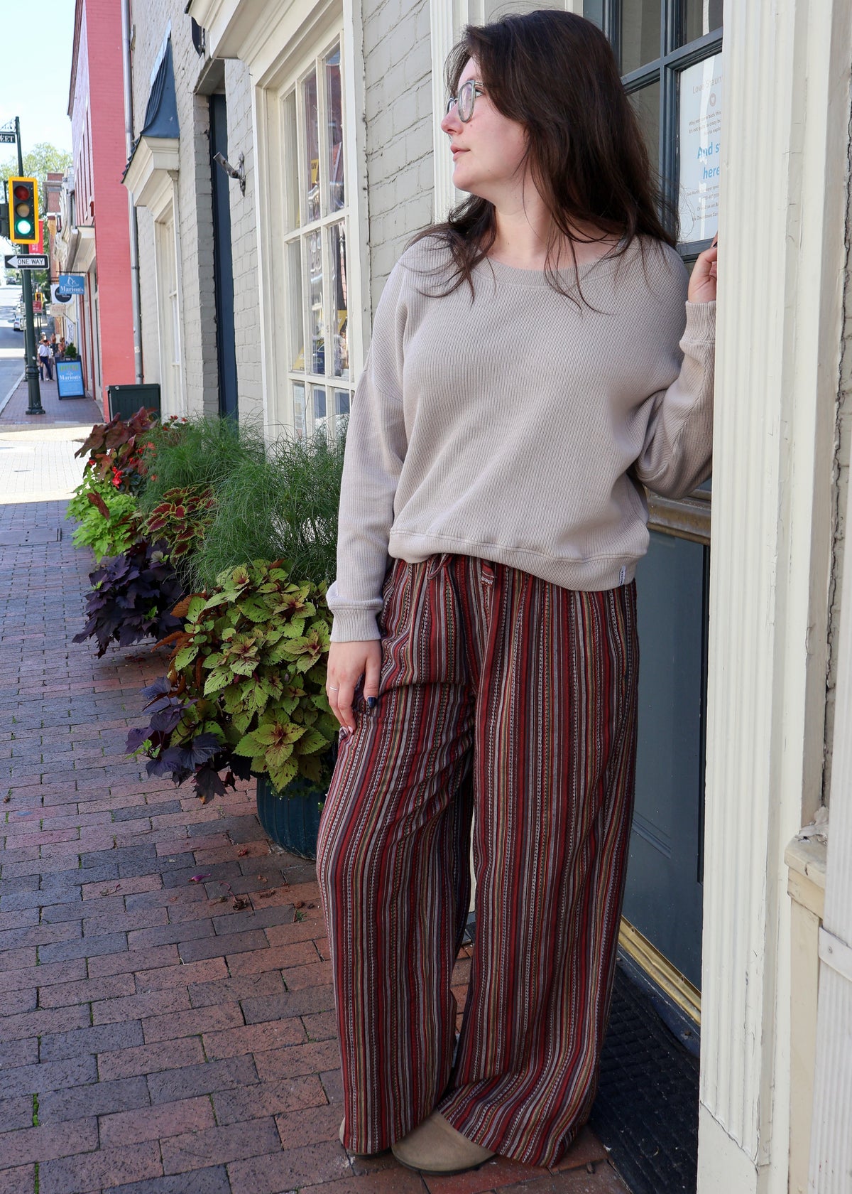 Textured Brown Stripe Cotton Pant