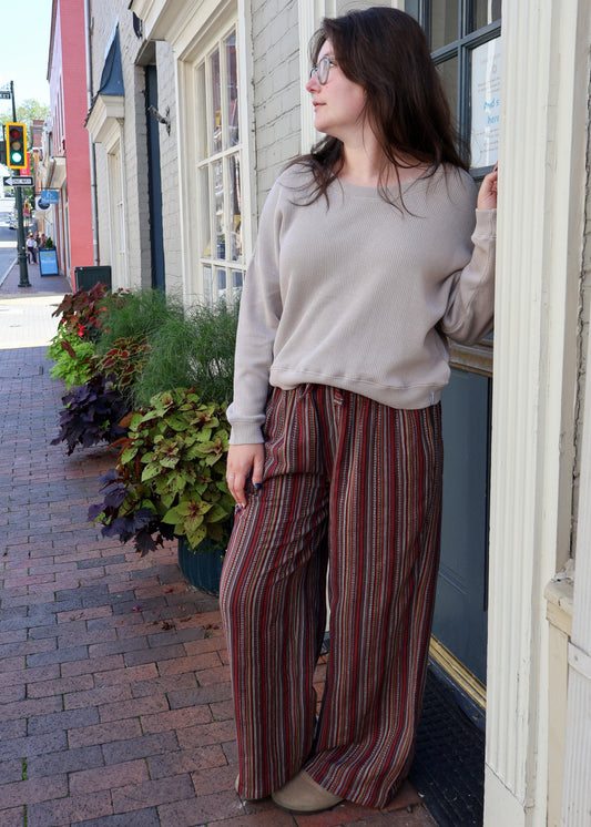 Textured Brown Stripe Cotton Pant
