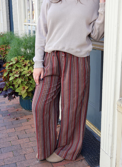 Textured Brown Stripe Cotton Pant