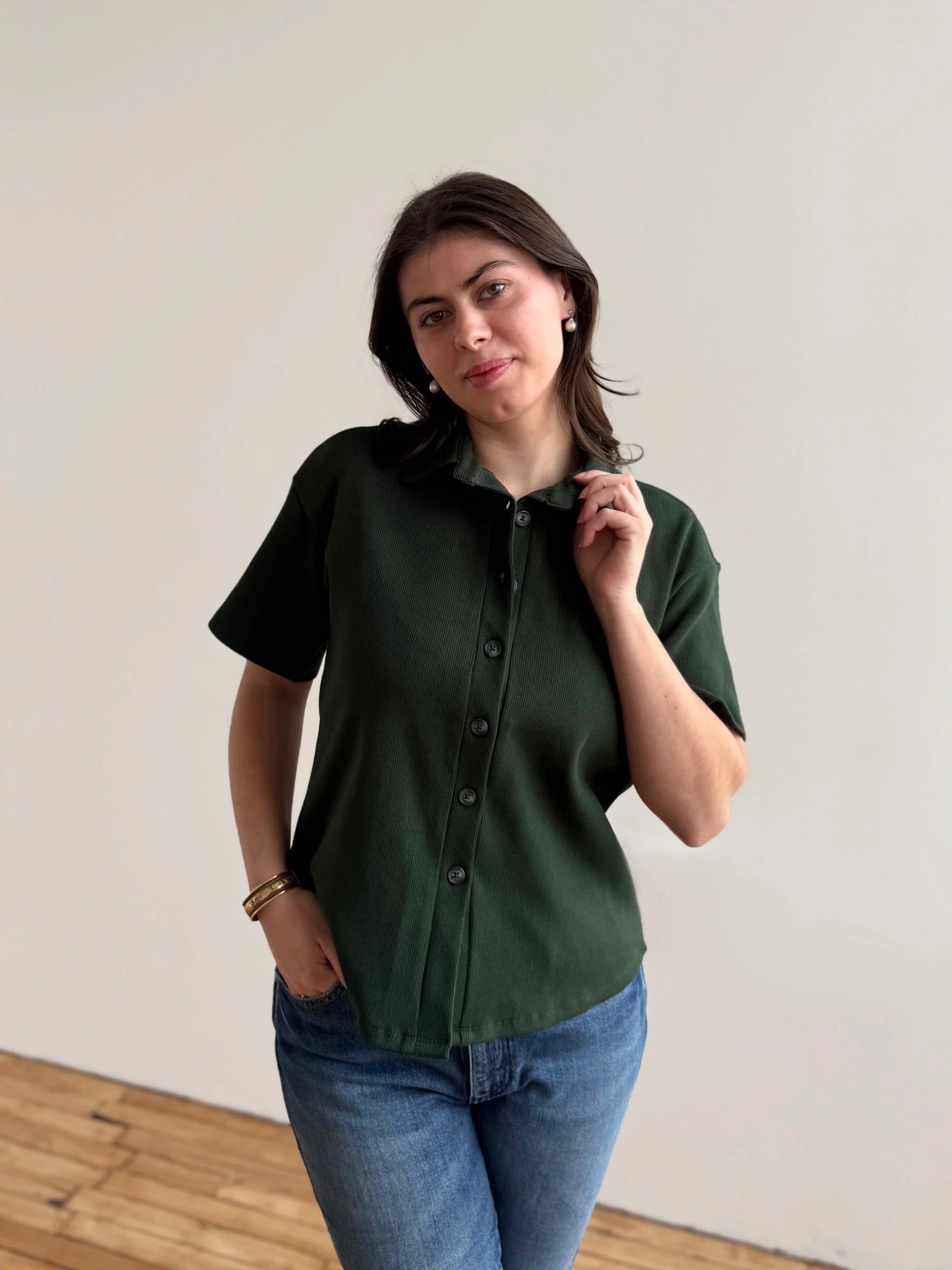 Polly Rib Knit Top - Pine Green