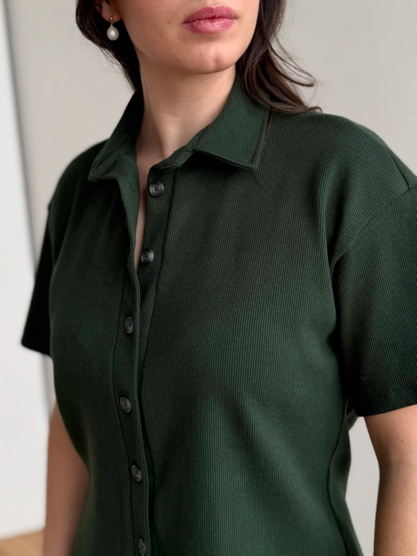 Polly Rib Knit Top - Pine Green