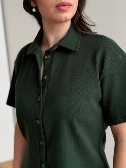 Polly Rib Knit Top - Pine Green