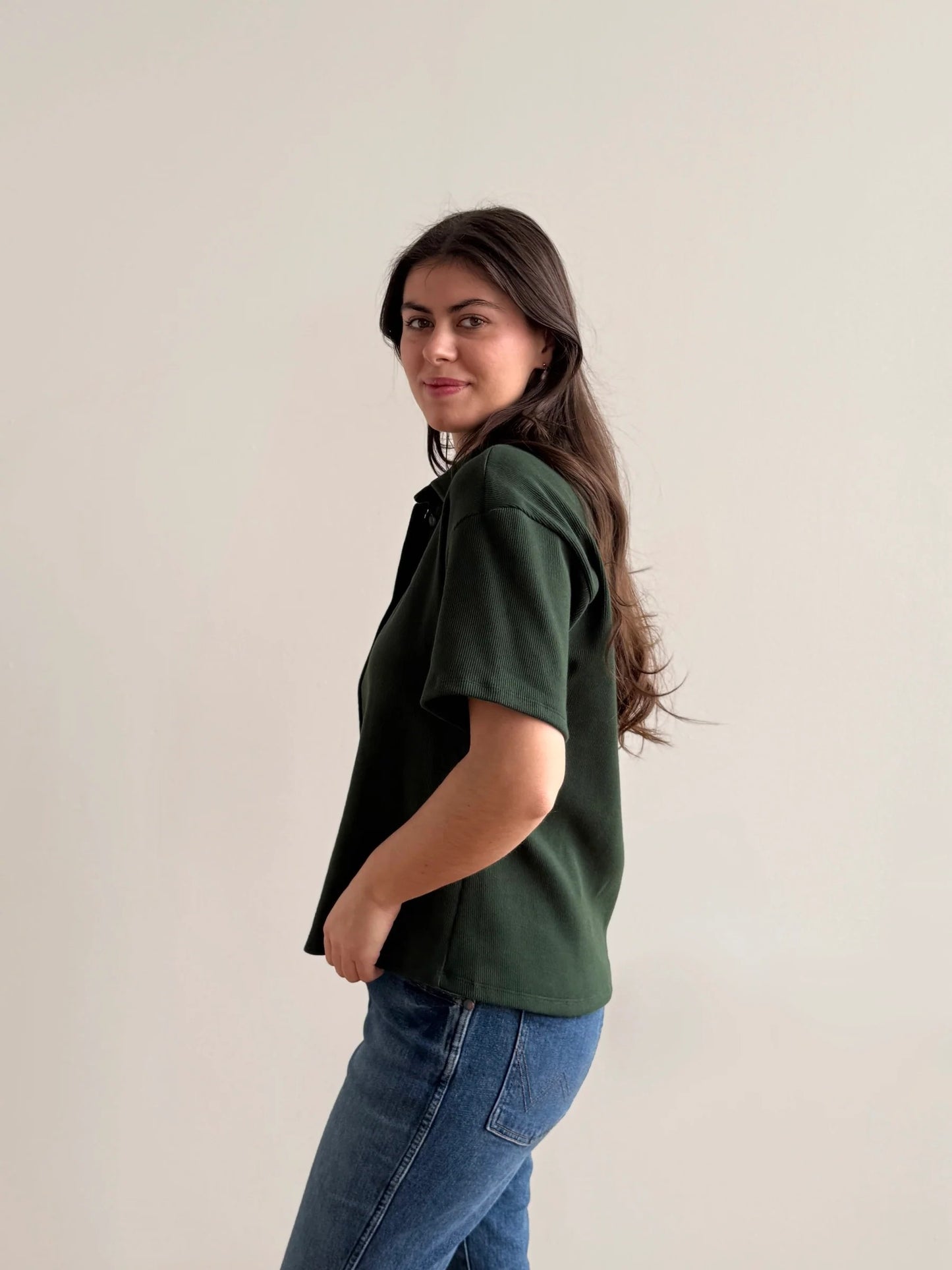 Polly Rib Knit Top - Pine Green