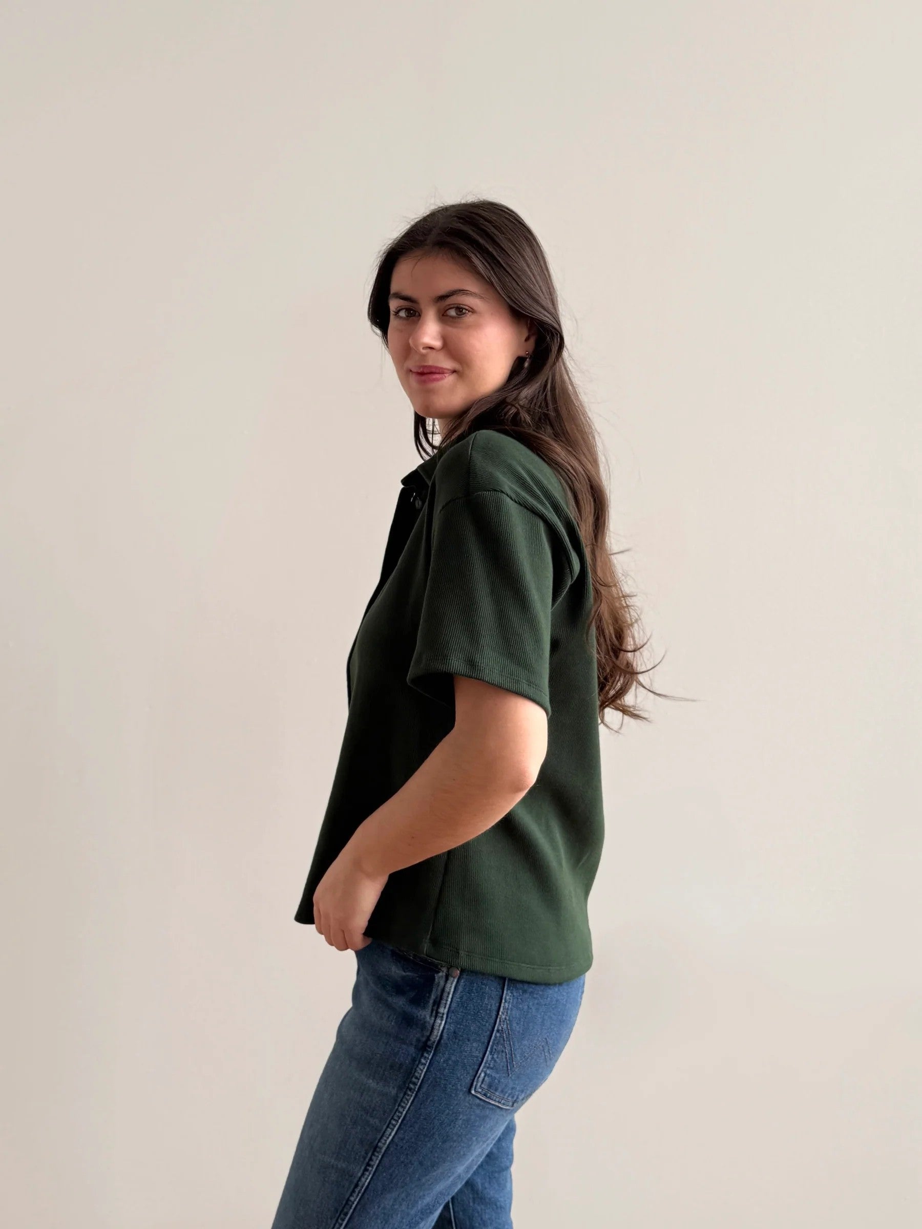 Polly Rib Knit Top - Pine Green