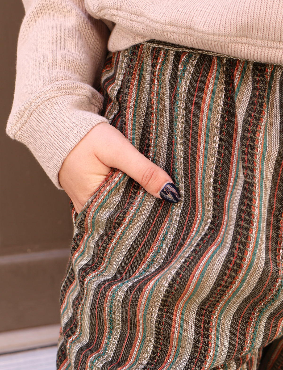 Textured Green Stripe Cotton Pant