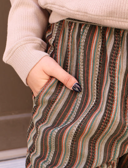 Textured Green Stripe Cotton Pant