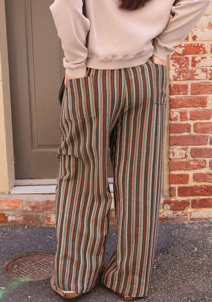 Textured Green Stripe Cotton Pant