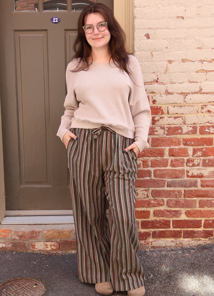 Textured Green Stripe Cotton Pant