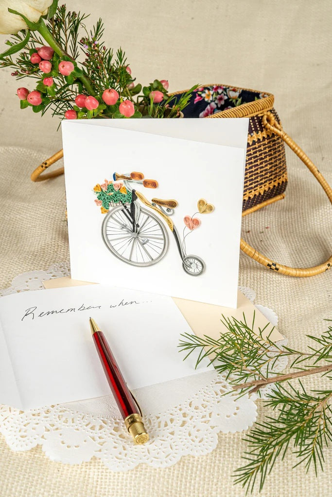 Quilled Vintage Flower Bicycle Card