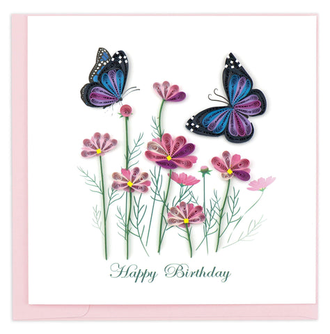 Quilled Flowers & Butterflies Birthday Card