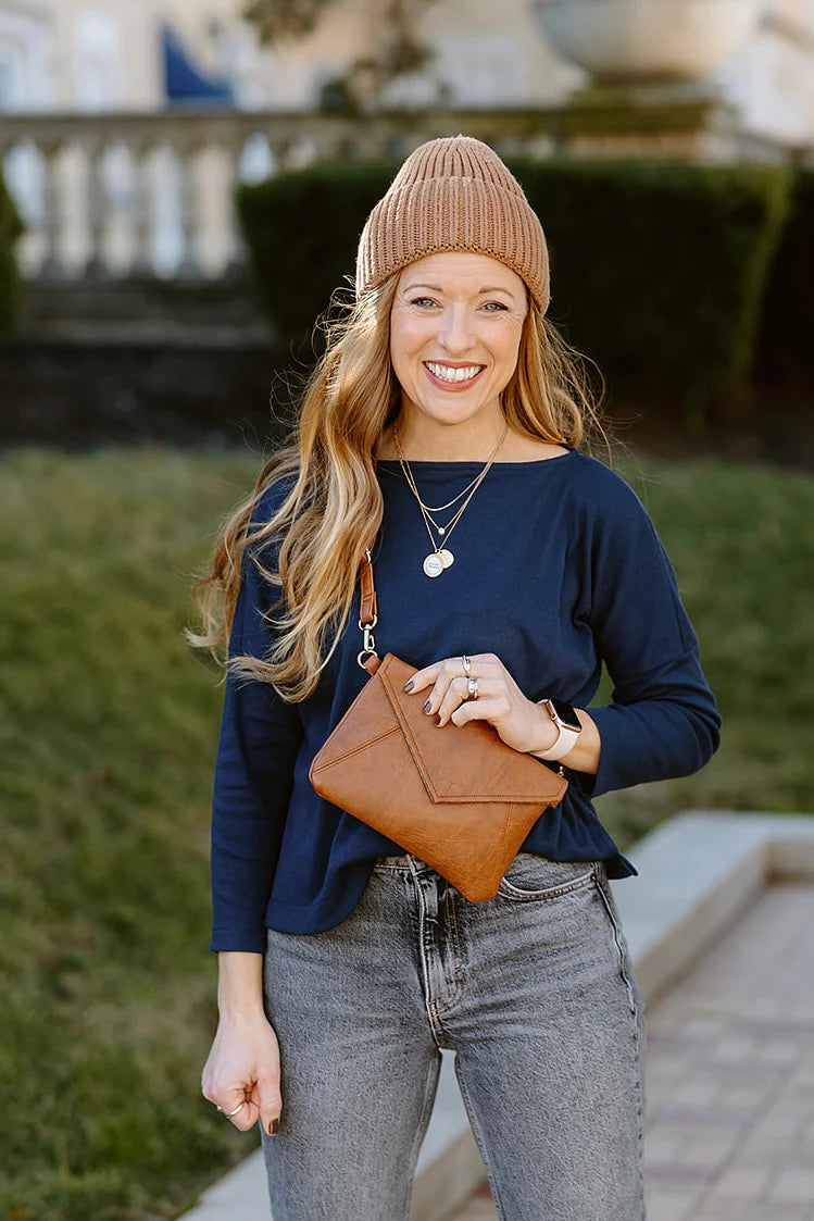 Navy Ribbed Knit Boxy Sweater Latitudes Fair Trade