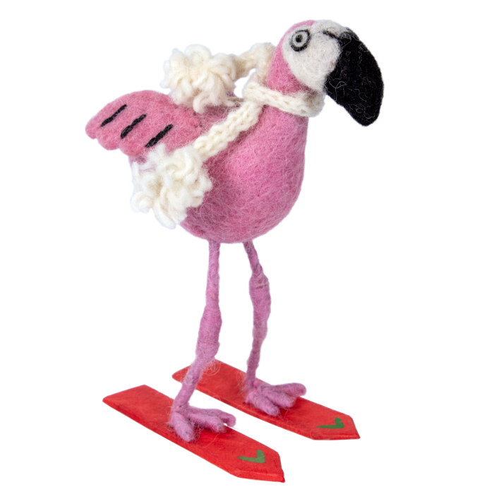 Skiing Flamingo Ornament