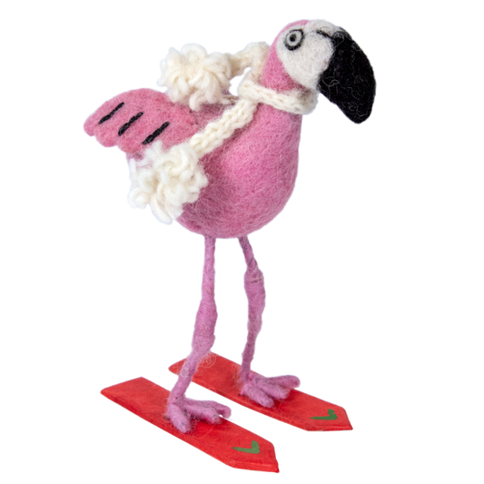 Skiing Flamingo Ornament