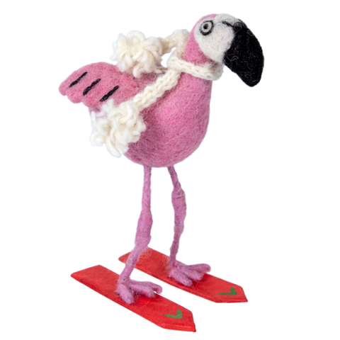 Skiing Flamingo Ornament