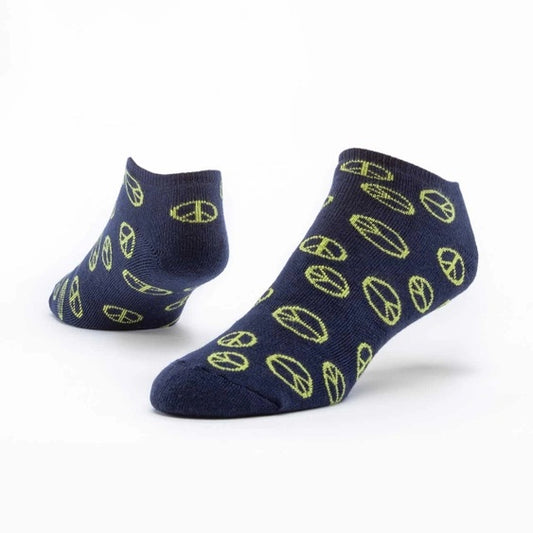 Cotton Footie Socks - Navy Peace Sign