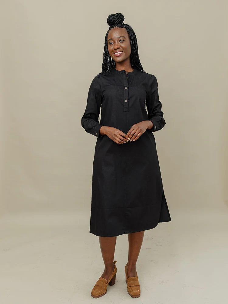 Black denim midi dress sales
