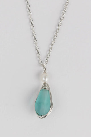 Aqua Pearl Silver Pendant Necklace