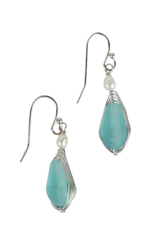 Aqua Pearl Silver Drop Earrings