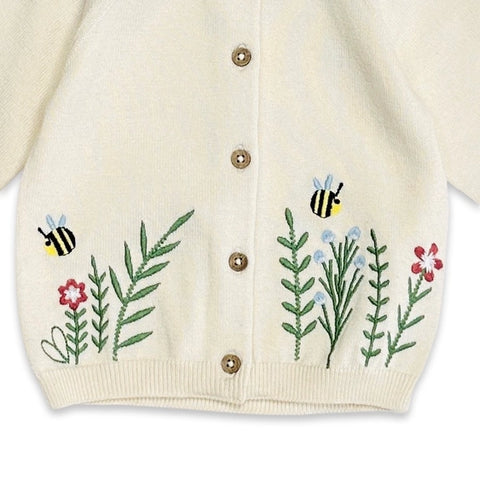 Floral Bee Embroidered Baby Sweater