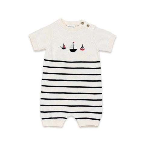 Sailboat Embroidered Knit Short Baby Romper