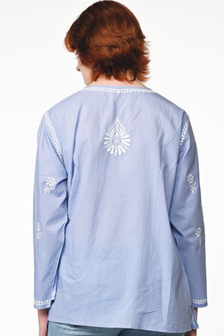 Tara Embroidered Tunic in Blue