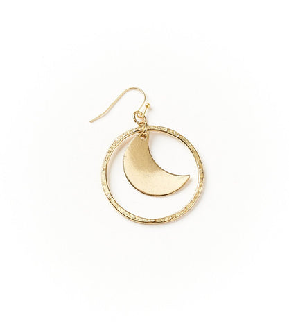 Diya Drop Earrings With Gold Hoop and Dangling Crescent Moon Charm